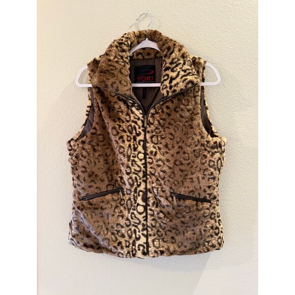 030 Yoki Women's Animal Print Sleeveless Zipper Front Vest Outerwear  Sz L - Picture 1 of 6